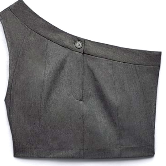 ZARA Grey One Button Asymmetric Cropped Top - Size S - NEW - Picture 2 of 4